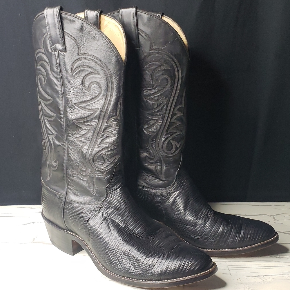 Justin 'Teju Lizard' Cowboy Boots Style J 90250 in Black - Men's  10.5 EE